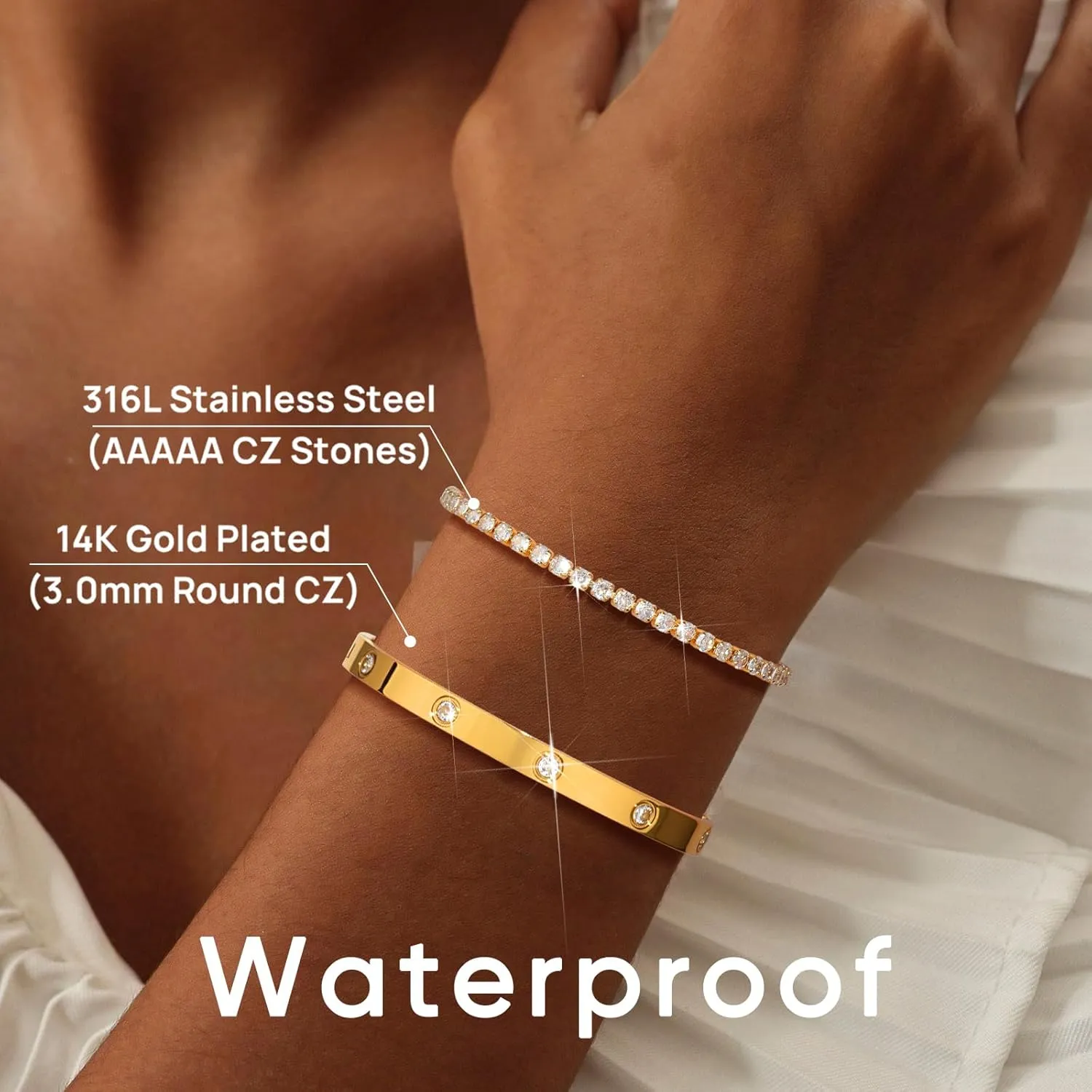 Gold Bracelets For Women 18K Gold Plated Bangle Tennis Bracelets Set,Adjustment Cubic Zirconia Tennis Bracelet Christmas Gifts Dainty Jewelry for Mom Grandma Friends