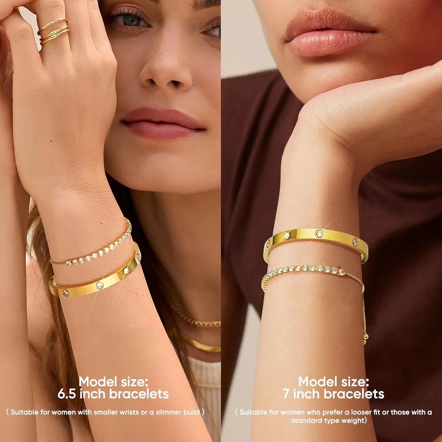Gold Bracelets For Women 18K Gold Plated Bangle Tennis Bracelets Set,Adjustment Cubic Zirconia Tennis Bracelet Christmas Gifts Dainty Jewelry for Mom Grandma Friends