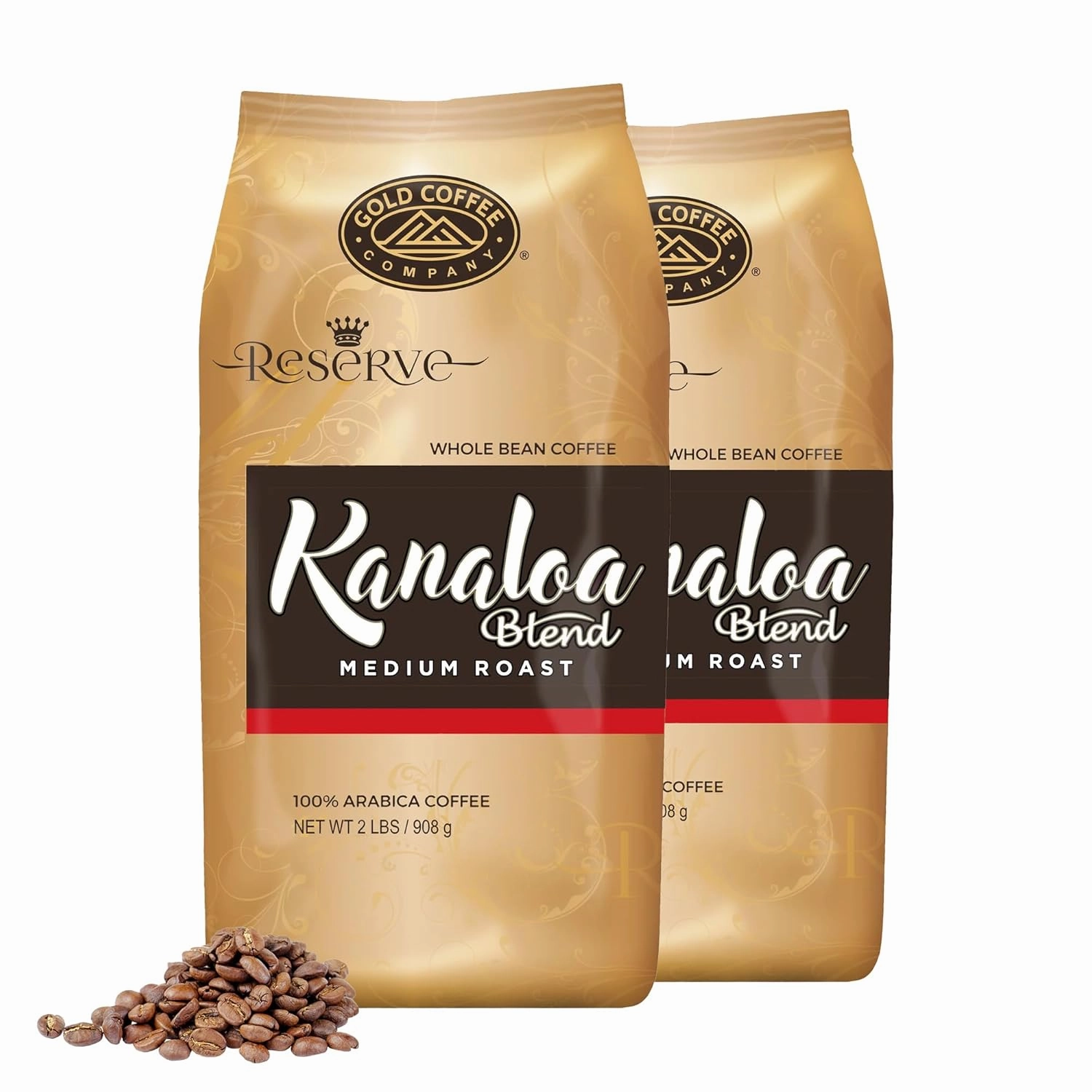 Gold Coffee | Kanaloa Premium House Blend, Medium Roast, Whole Bean | 100% Arabica Coffee, 2 lbs. (Pack of 2)