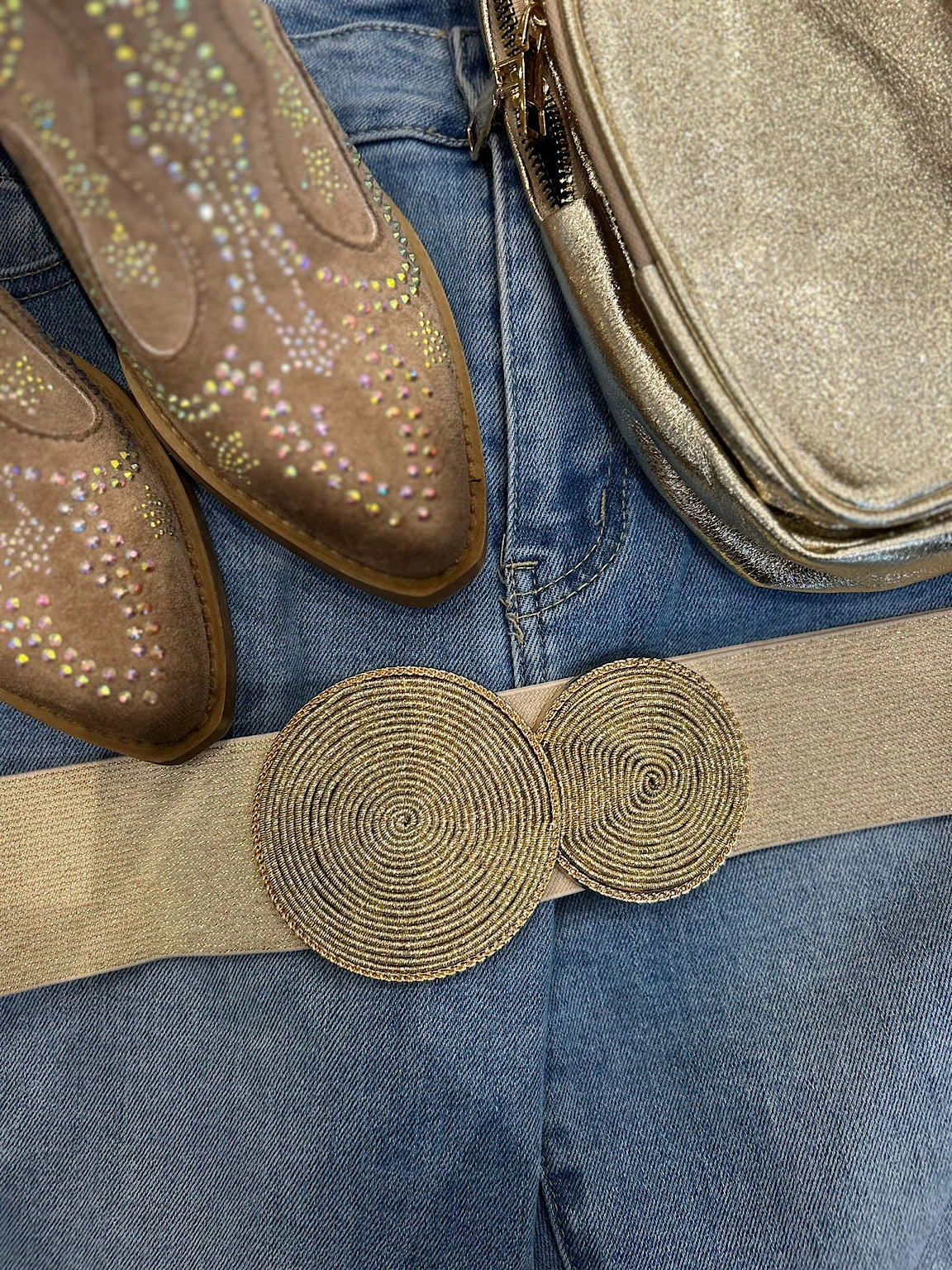 Gold Elasticated Circle Shimmer Belt