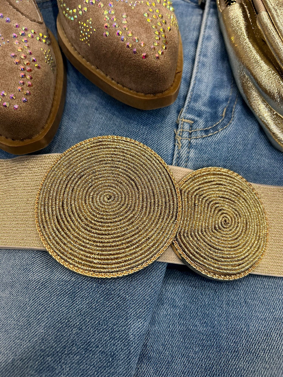 Gold Elasticated Circle Shimmer Belt