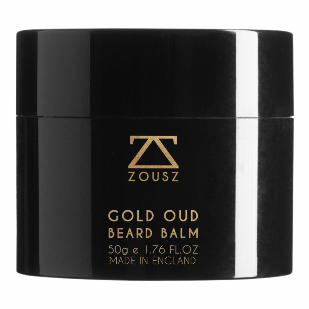 Gold Oud Premium Beard Balm - Rich Oud Scented Beard Grooming Gift and Skincare Butter for Men - Natural Avocado, Argan, Macadamia Oils - Moisturises, Conditions, Removes Beardruff 1.7 Oz