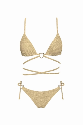 Gold Shimmer Hearts Triangle Bikini Set