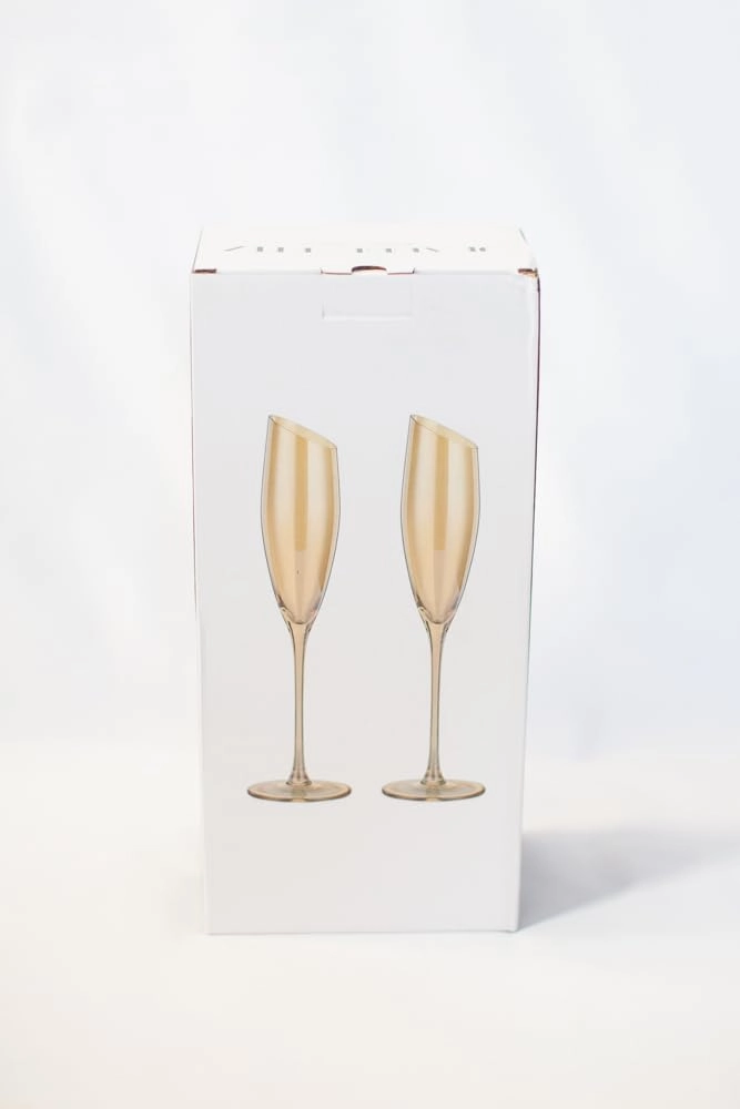 Gold Wine Glasses for Champagne, Set of 2-6oz Champagne Flutes with Slanted Rims, Angled Bowl for Optimal Aeration, Modern, Unique, Decorative Fancy Wine Glasses Set for Women and Men