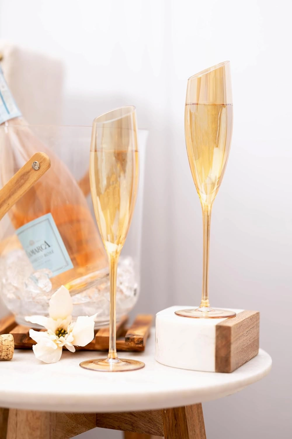 Gold Wine Glasses for Champagne, Set of 2-6oz Champagne Flutes with Slanted Rims, Angled Bowl for Optimal Aeration, Modern, Unique, Decorative Fancy Wine Glasses Set for Women and Men
