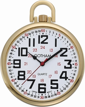 Gotham Men's Gold-Tone Slim Railroad 24 Hour Open Face Quartz Pocket Watch # GWC15029G