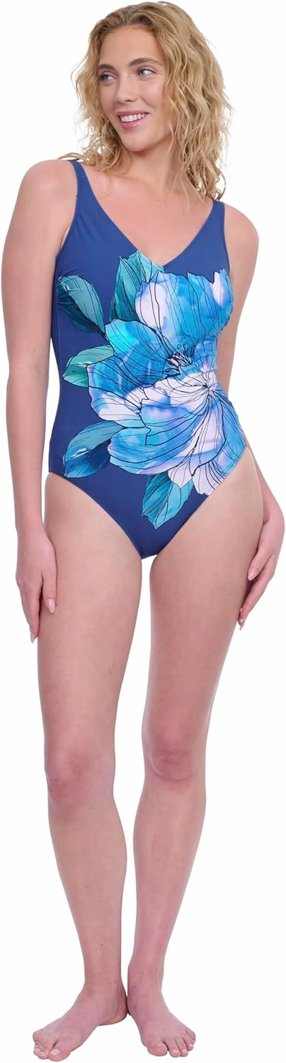 Gottex Women’s V-Neck One Piece Stylish Elegant Versatile Summer Bathing Suit with Soft Cups and Tummy Control Swim Essential