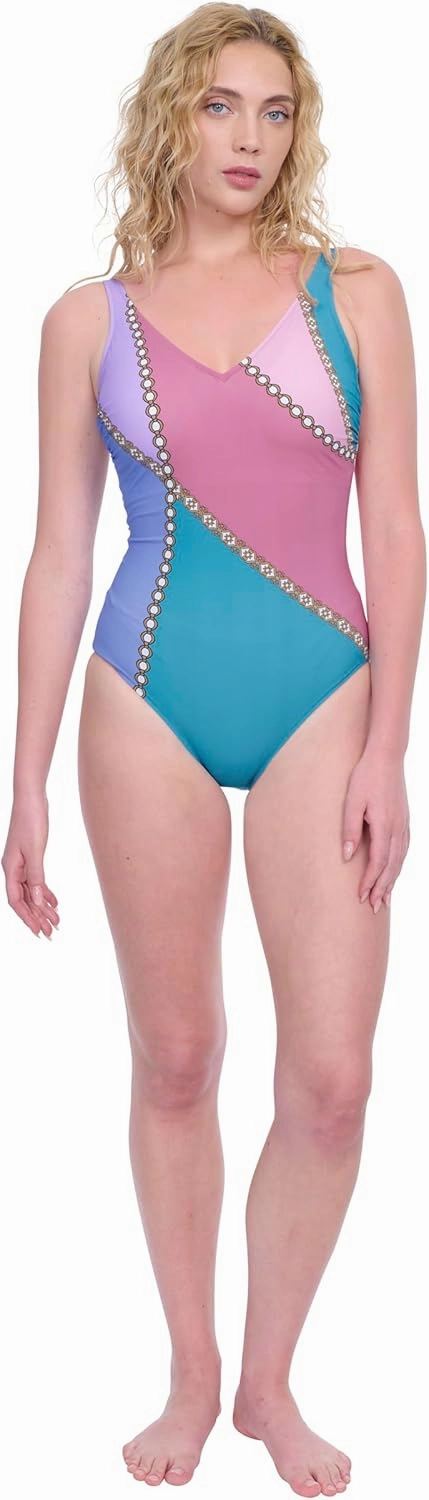 Gottex Women’s V-Neck One Piece Stylish Elegant Versatile Summer Bathing Suit with Soft Cups and Tummy Control Swim Essential