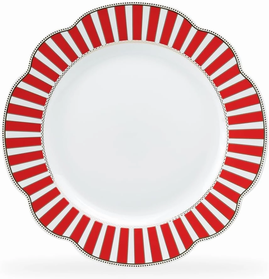 Grace Teaware Josephine Red Scallop Fine Porcelain with Gold Trim Plate Set of 1, One plate (11.5-inch Dinner Plate)