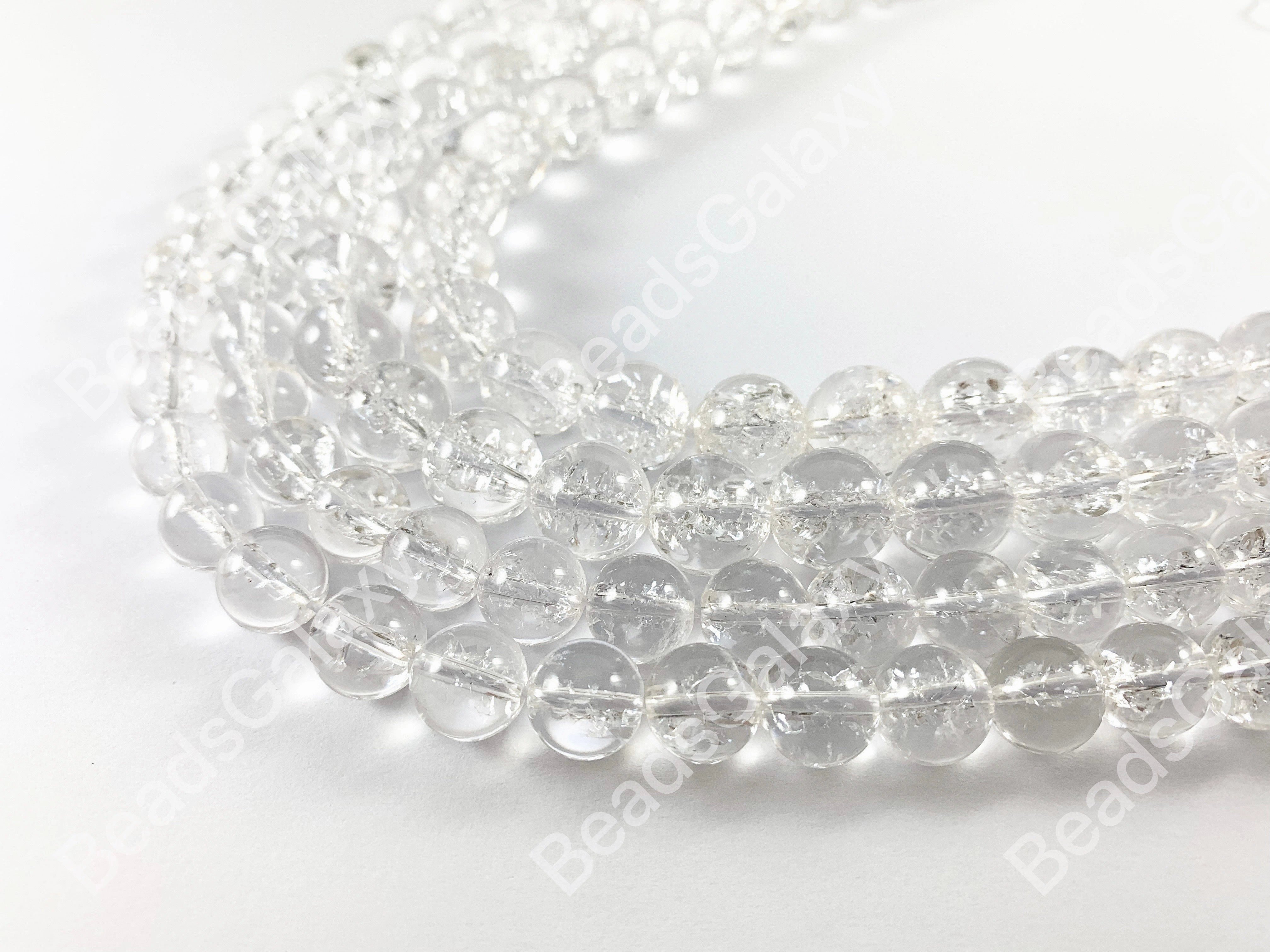 Grade AAA Natural Crackle Clear Quartz High Quality Round Smooth Shiny Beads Healing Crystalline Gemstone 10mm 12mm Around 15"