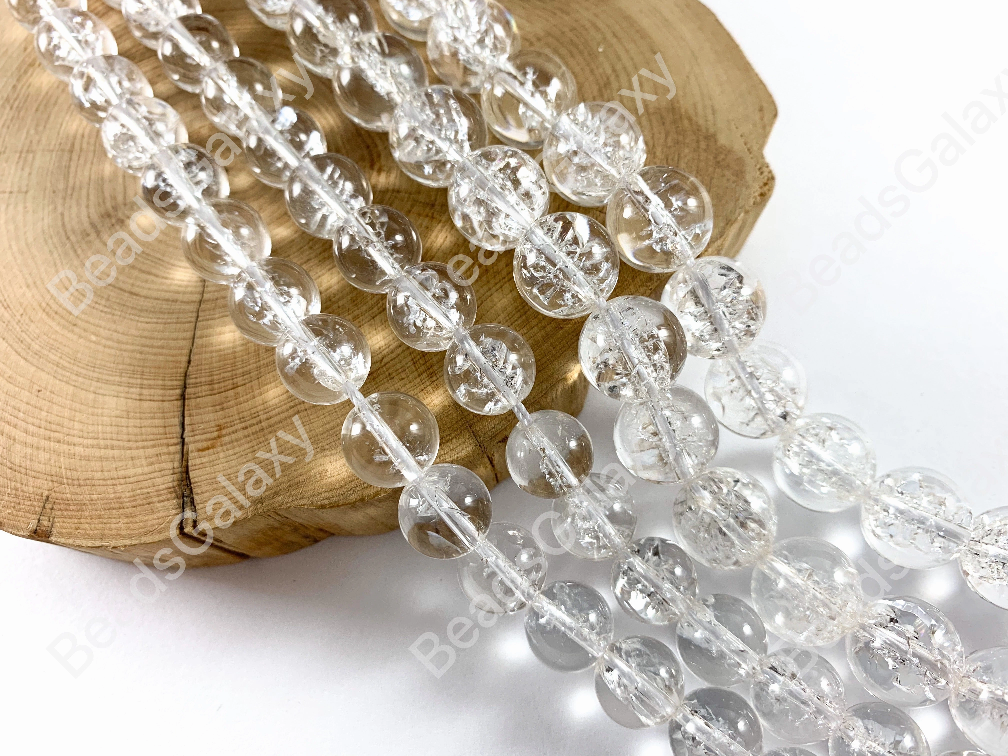 Grade AAA Natural Crackle Clear Quartz High Quality Round Smooth Shiny Beads Healing Crystalline Gemstone 10mm 12mm Around 15"
