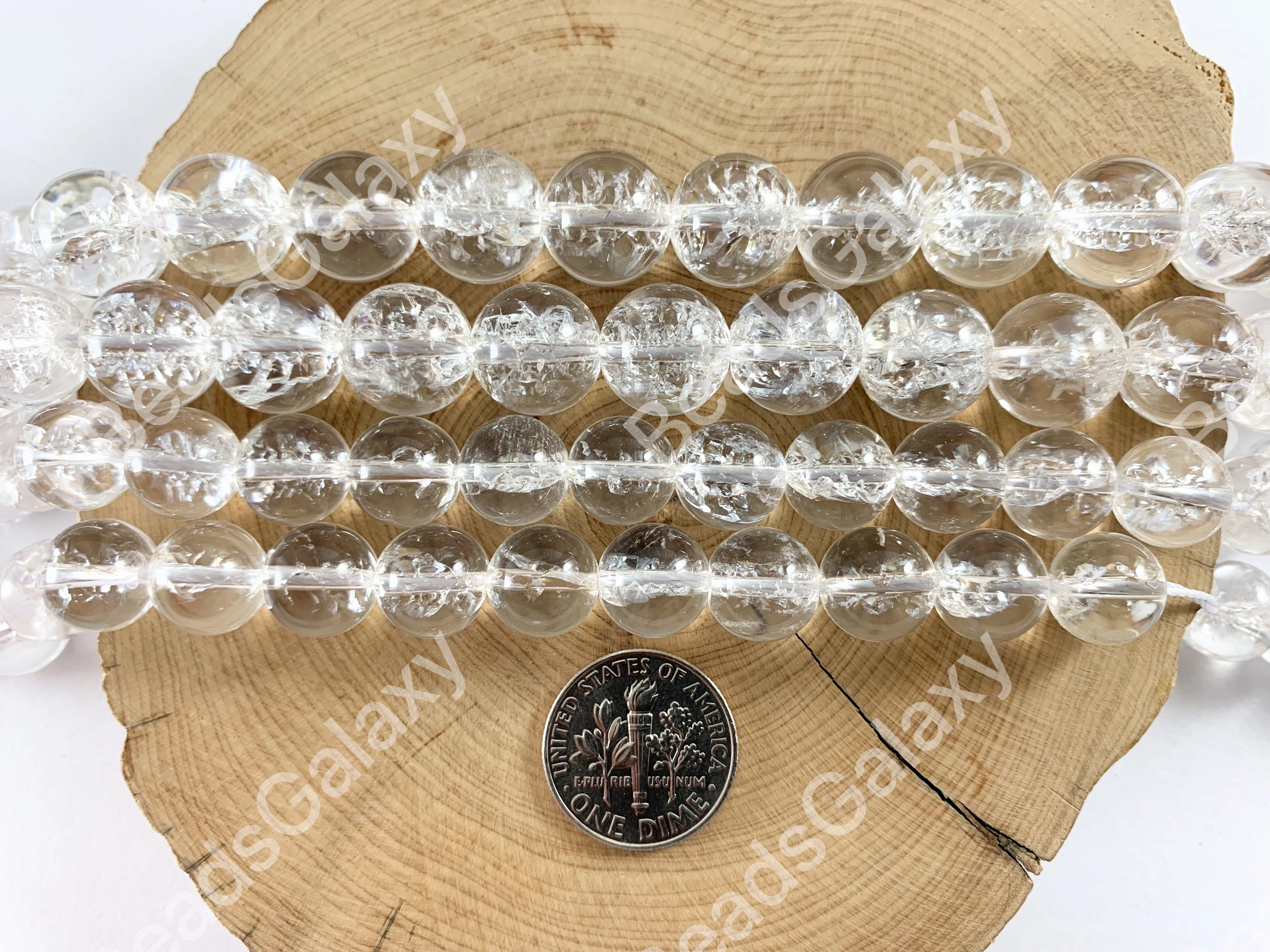 Grade AAA Natural Crackle Clear Quartz High Quality Round Smooth Shiny Beads Healing Crystalline Gemstone 10mm 12mm Around 15"