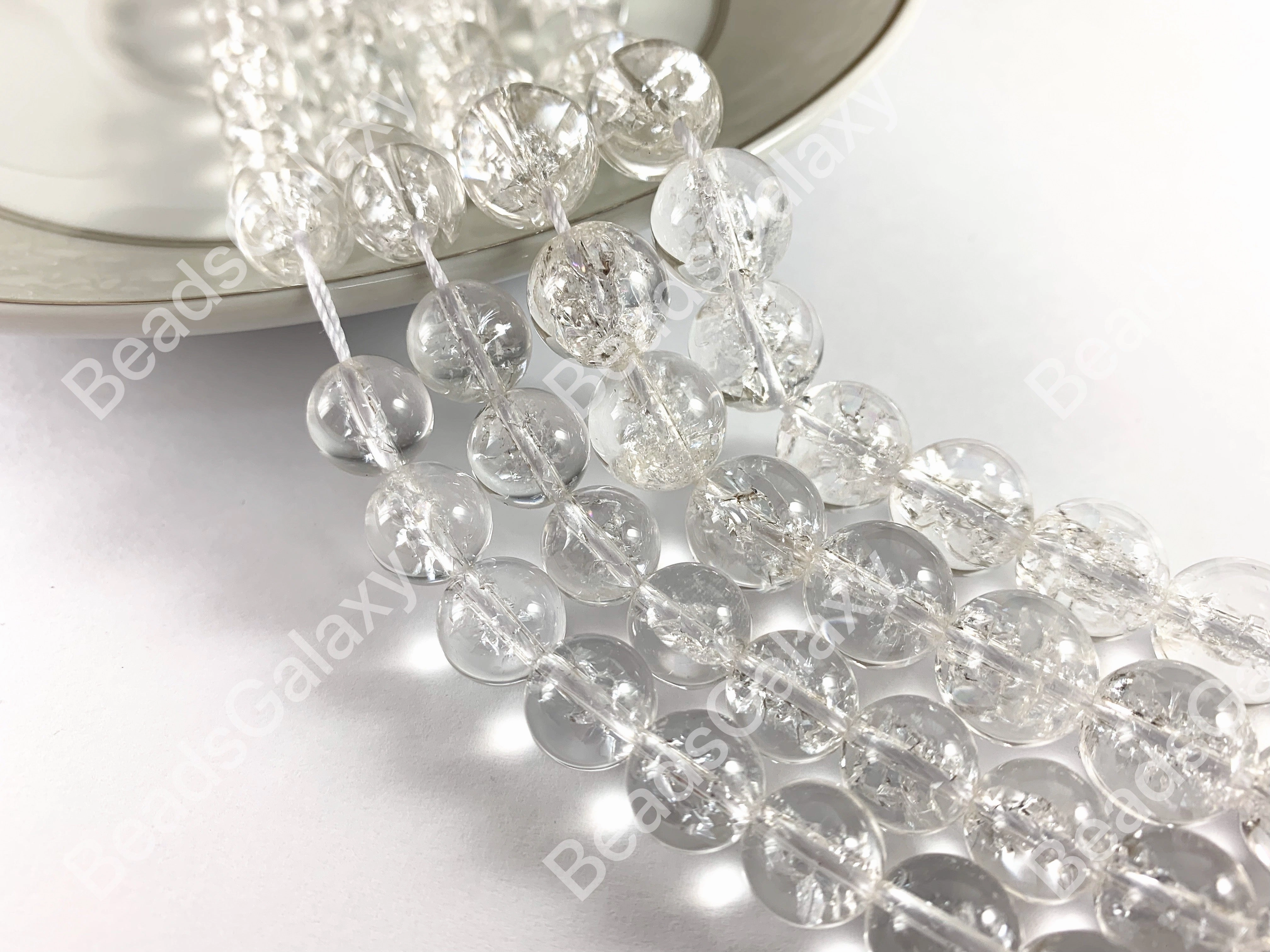 Grade AAA Natural Crackle Clear Quartz High Quality Round Smooth Shiny Beads Healing Crystalline Gemstone 10mm 12mm Around 15"