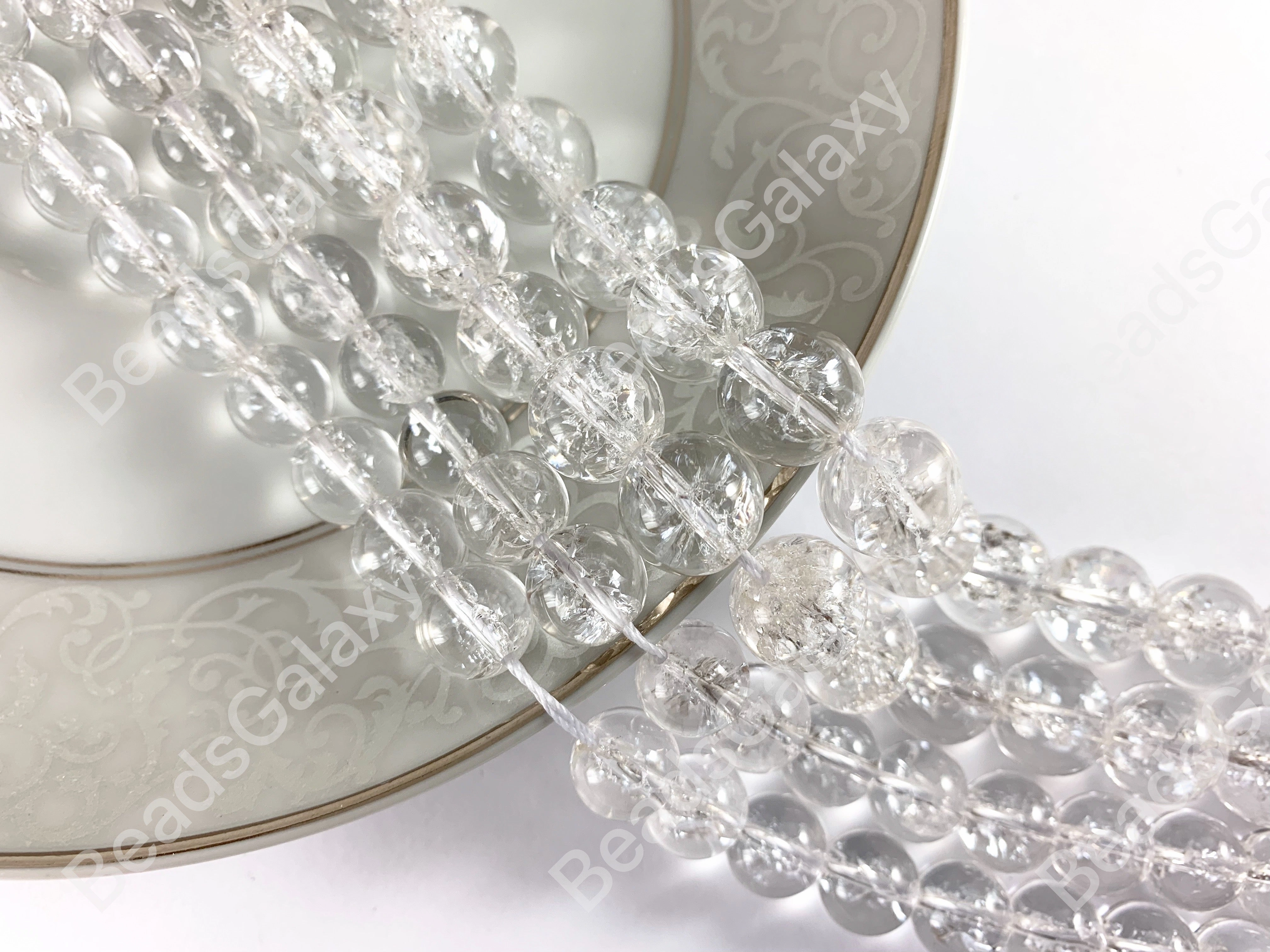 Grade AAA Natural Crackle Clear Quartz High Quality Round Smooth Shiny Beads Healing Crystalline Gemstone 10mm 12mm Around 15"