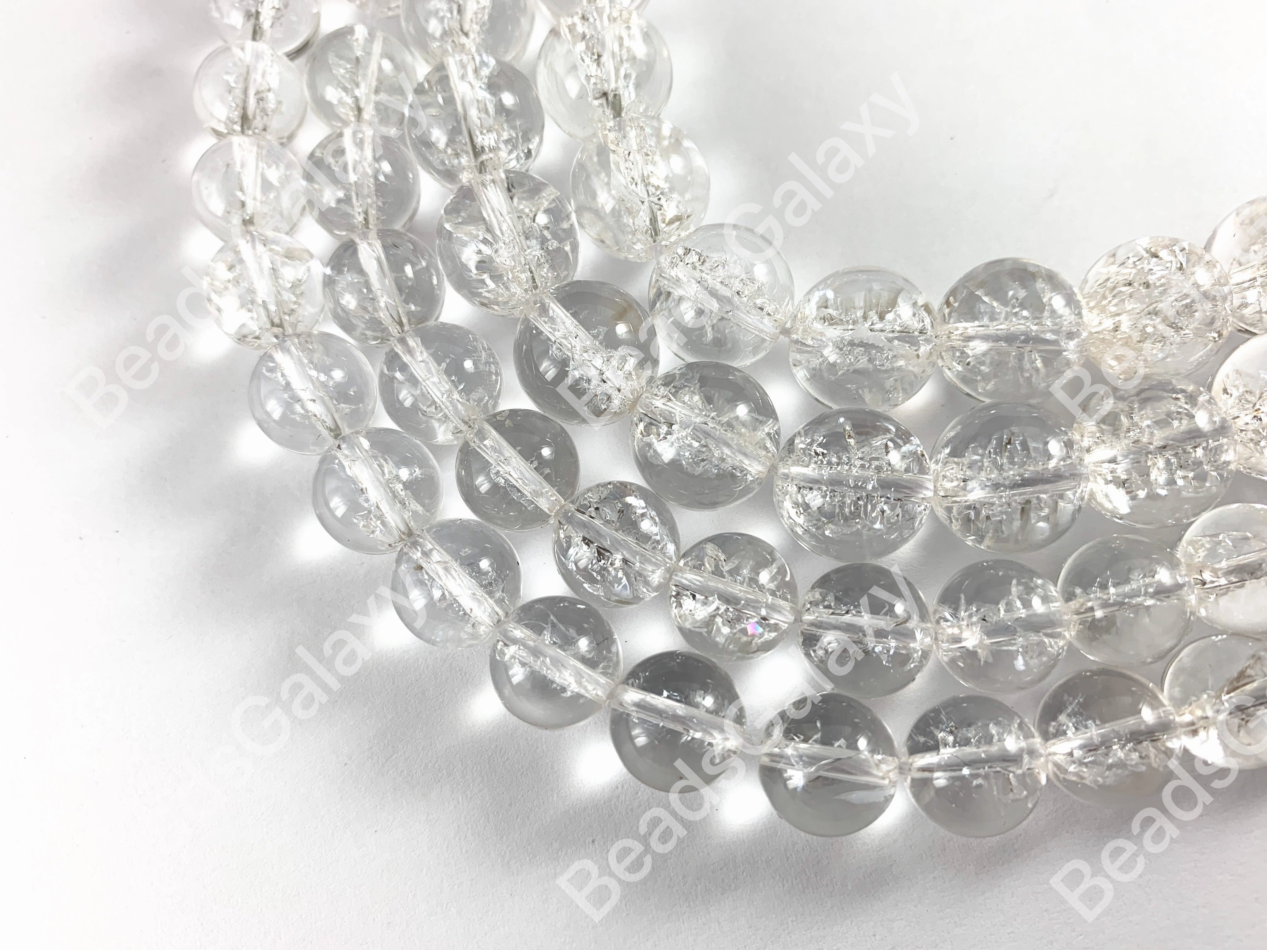 Grade AAA Natural Crackle Clear Quartz High Quality Round Smooth Shiny Beads Healing Crystalline Gemstone 10mm 12mm Around 15"
