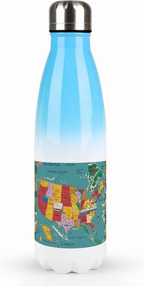 Gradient Stainless Steel Travel Water Bottle, United States Interstate Map Print Insulated Bottle Ideal for Hiking, Sports, And Outdoor Adventures