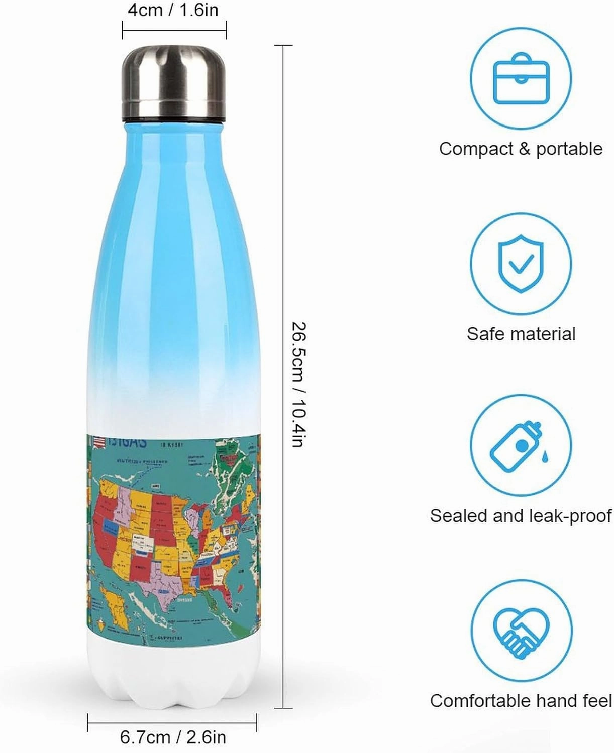 Gradient Stainless Steel Travel Water Bottle, United States Interstate Map Print Insulated Bottle Ideal for Hiking, Sports, And Outdoor Adventures
