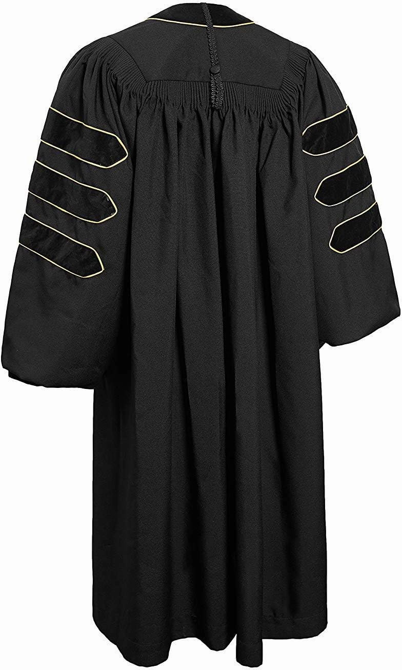 GraduationMall Deluxe Doctoral Graduation Gown for Faculty and Professor Velvet with Gold Piping