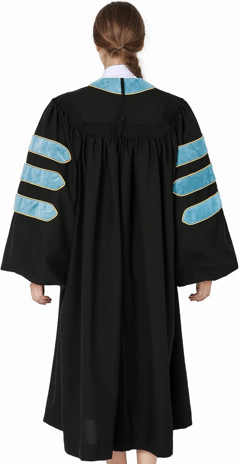 GraduationMall Deluxe Doctoral Graduation Gown for Faculty and Professor Velvet with Gold Piping