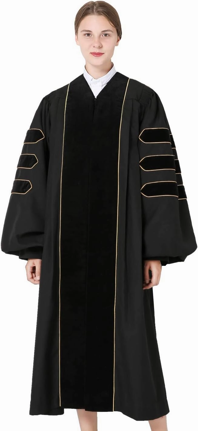 GraduationMall Deluxe Doctoral Graduation Gown for Faculty and Professor Velvet with Gold Piping