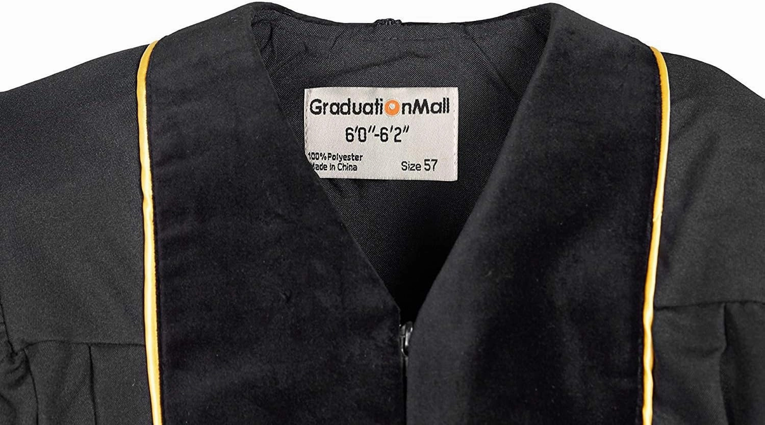 GraduationMall Deluxe Doctoral Graduation Gown for Faculty and Professor Velvet with Gold Piping
