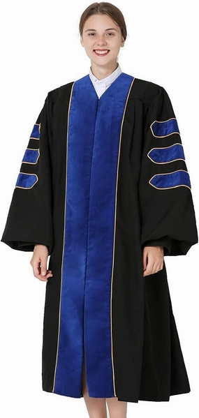 GraduationMall Deluxe Doctoral Graduation Gown for Faculty and Professor Velvet with Gold Piping