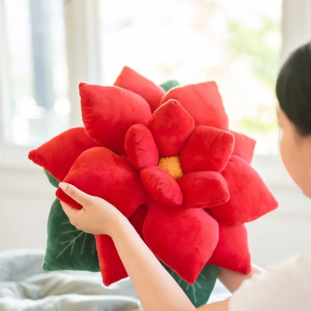 Green Philosophy Co. Poinsettia Pillow - Christmas Red