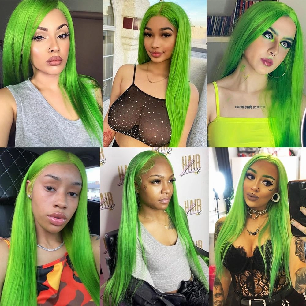 Green Color Synthetic Lace Front Wigs Long Straight Hair Light Green Wig Glueless Lace Front Wigs for Fashion Women