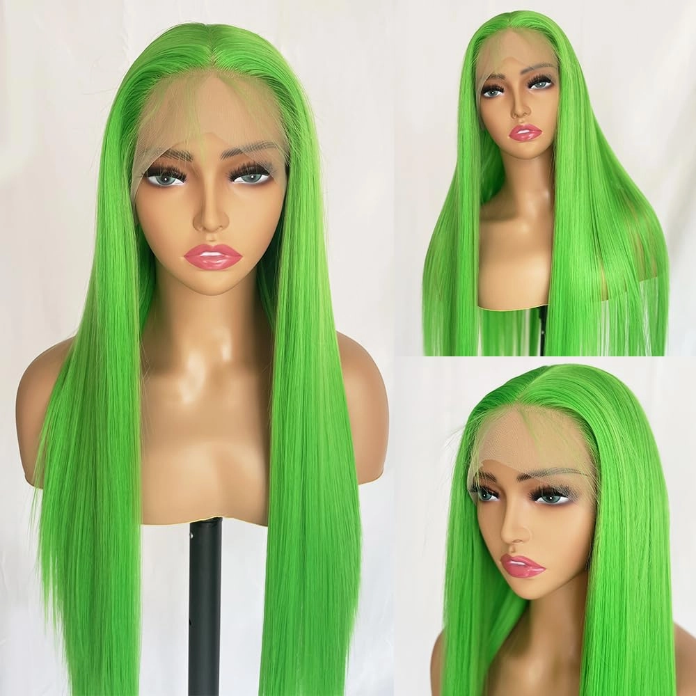 Green Color Synthetic Lace Front Wigs Long Straight Hair Light Green Wig Glueless Lace Front Wigs for Fashion Women