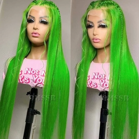 Green Color Synthetic Lace Front Wigs Long Straight Hair Light Green Wig Glueless Lace Front Wigs for Fashion Women