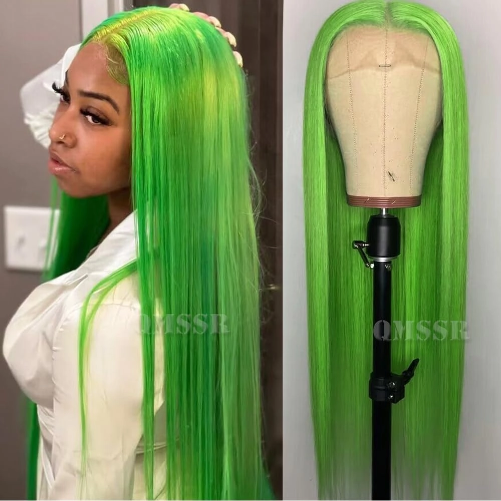 Green Color Synthetic Lace Front Wigs Long Straight Hair Light Green Wig Glueless Lace Front Wigs for Fashion Women