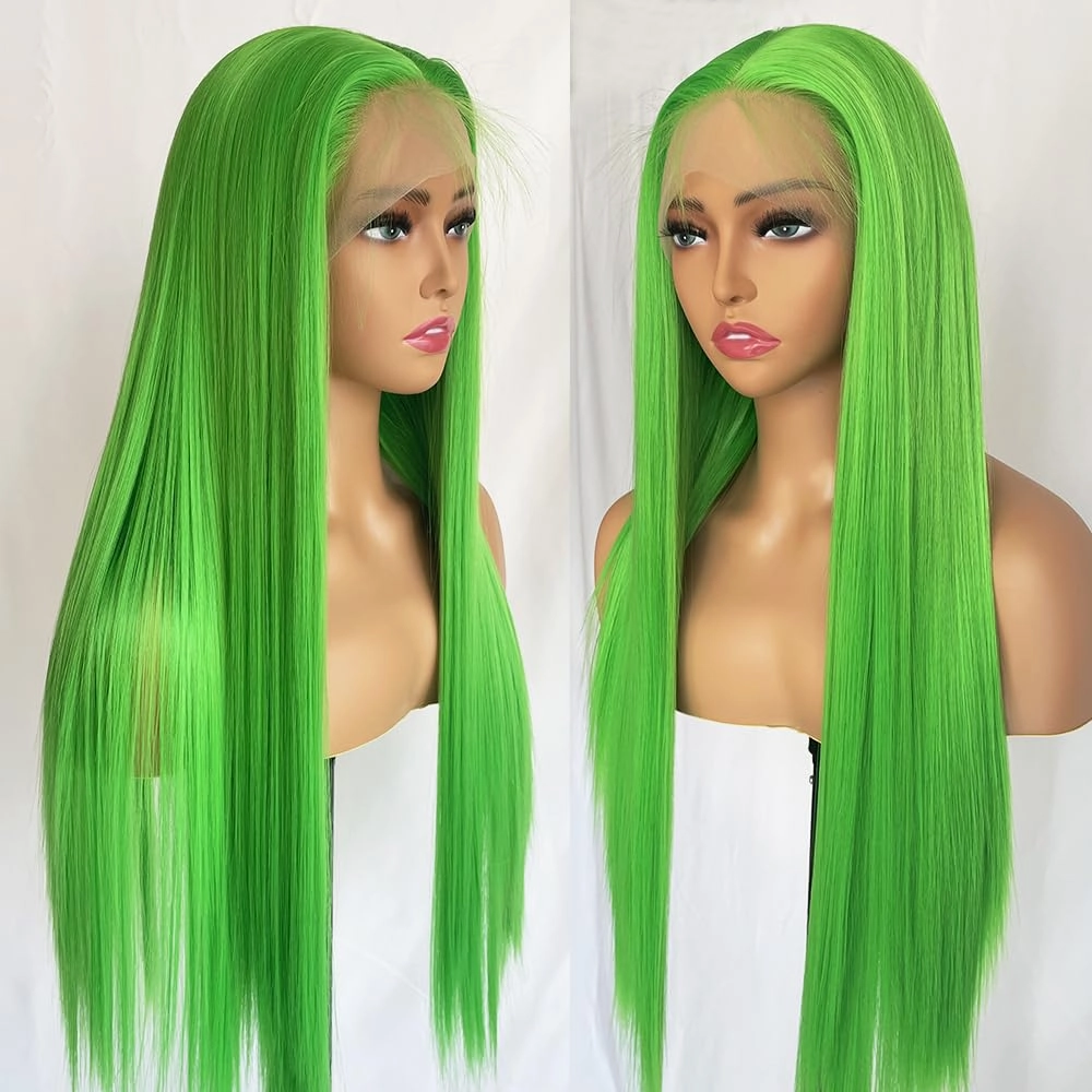 Green Color Synthetic Lace Front Wigs Long Straight Hair Light Green Wig Glueless Lace Front Wigs for Fashion Women