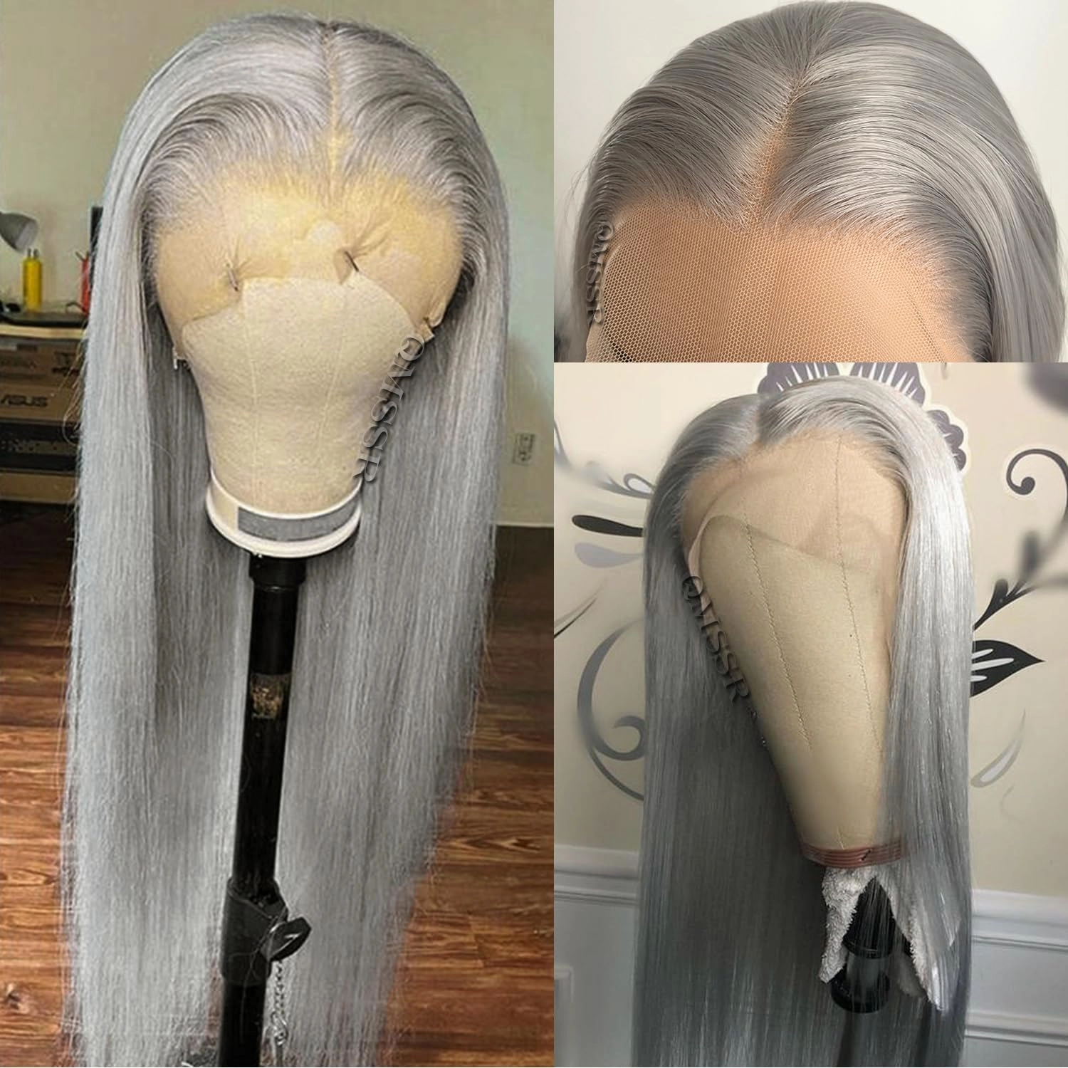 Grey Lace Front Wig Long Straight Hair Gray Wig Glueless Heat Resistant Natural Hair Synthetic Lace Front Wigs for Fashion Women