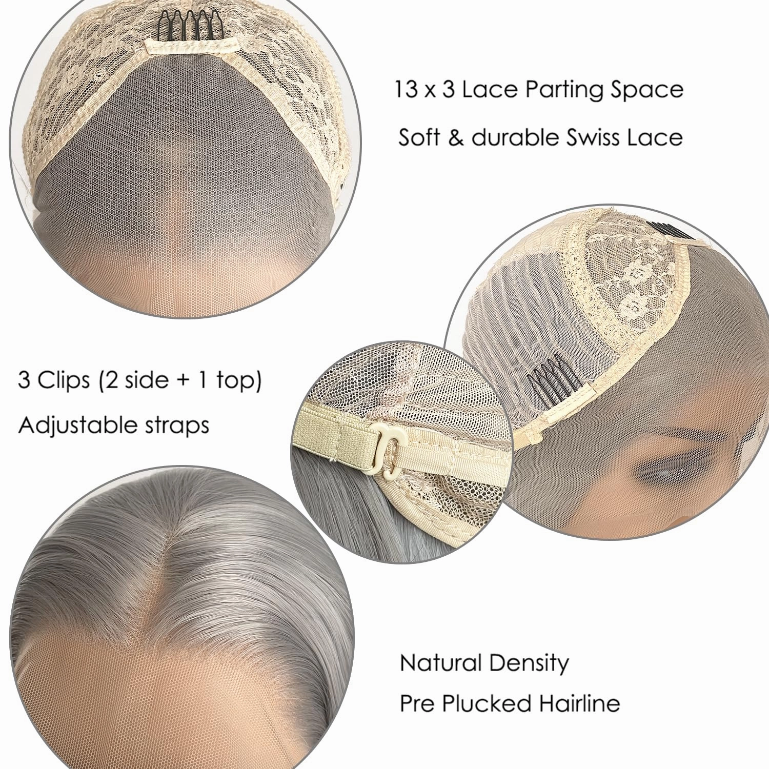 Grey Lace Front Wig Long Straight Hair Gray Wig Glueless Heat Resistant Natural Hair Synthetic Lace Front Wigs for Fashion Women
