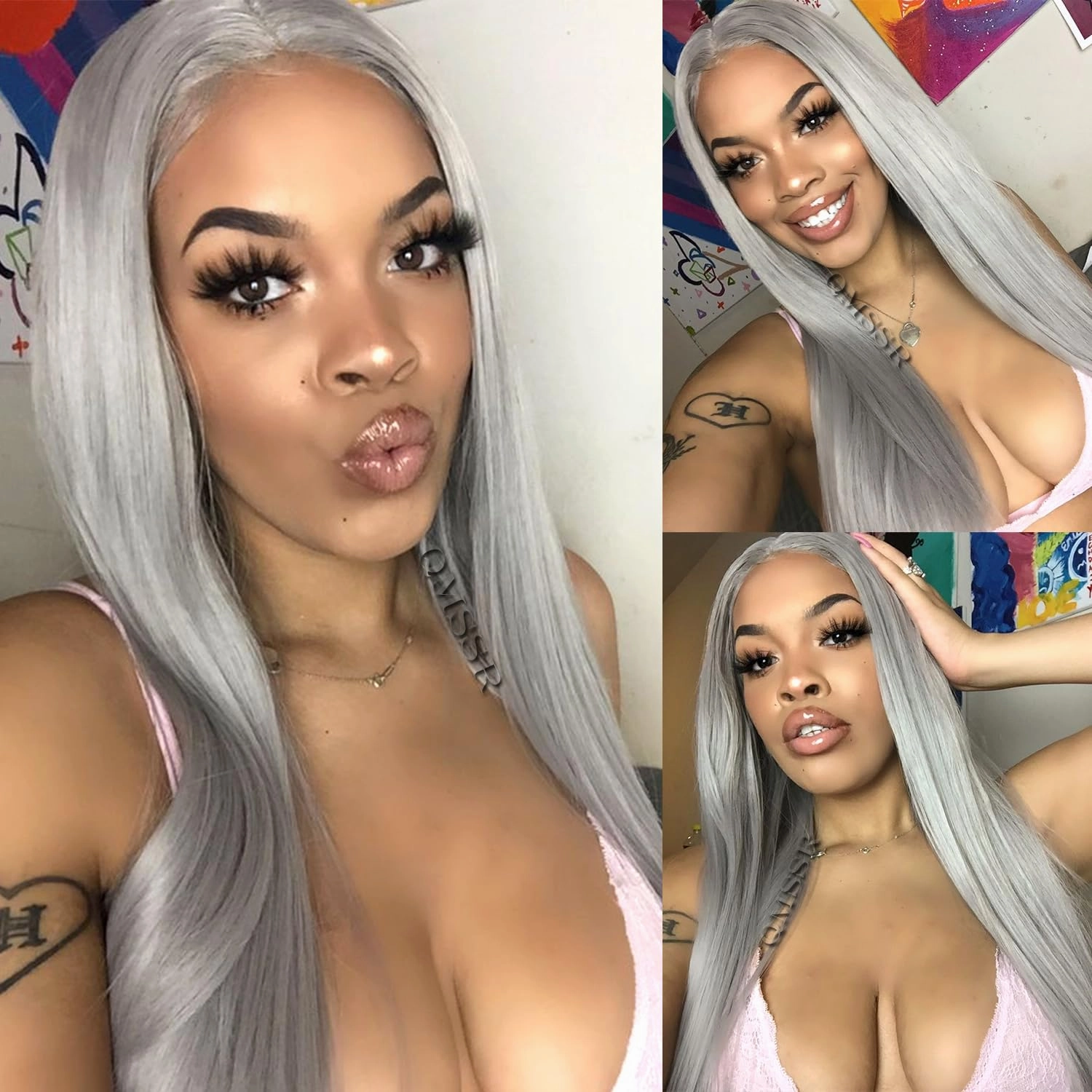 Grey Lace Front Wig Long Straight Hair Gray Wig Glueless Heat Resistant Natural Hair Synthetic Lace Front Wigs for Fashion Women