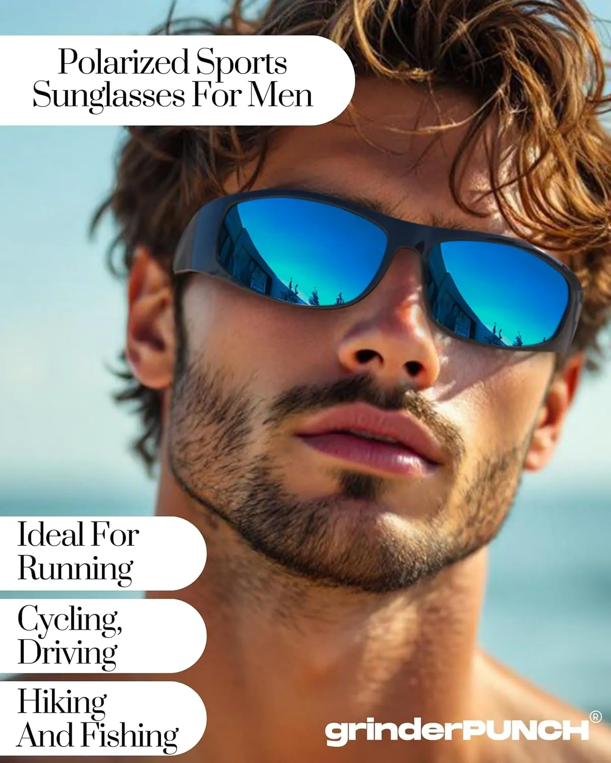 grinderPUNCH Super Dark Polarized Black Sunglasses | Biker Style Rider | Wrap Around Style Lightweight UV Protection