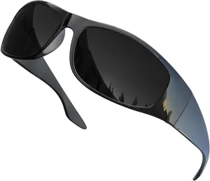 grinderPUNCH Super Dark Polarized Black Sunglasses | Biker Style Rider | Wrap Around Style Lightweight UV Protection