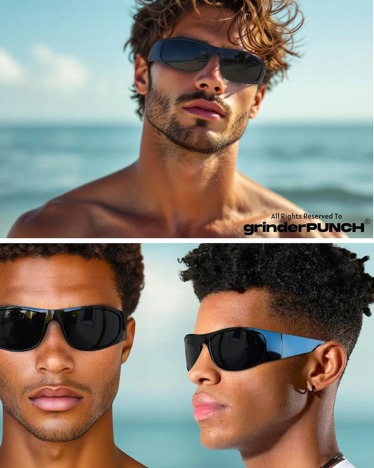 grinderPUNCH Super Dark Polarized Black Sunglasses | Biker Style Rider | Wrap Around Style Lightweight UV Protection