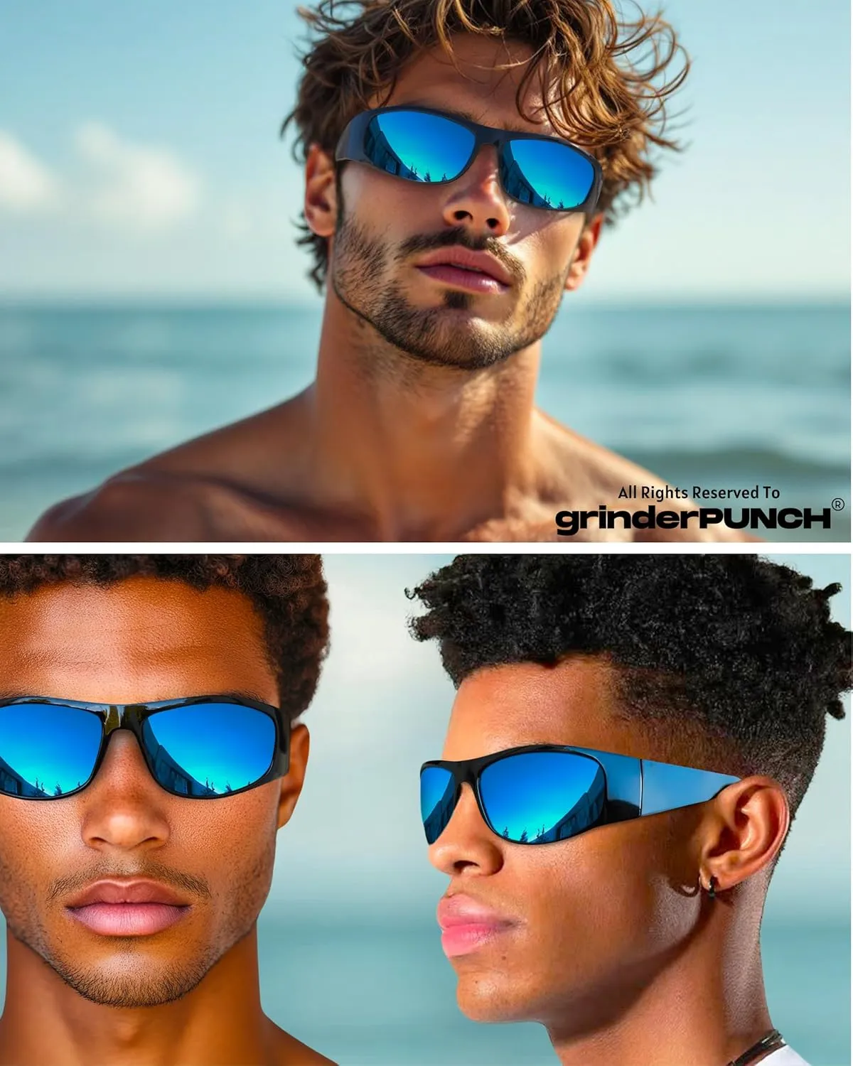 grinderPUNCH Super Dark Polarized Black Sunglasses | Biker Style Rider | Wrap Around Style Lightweight UV Protection