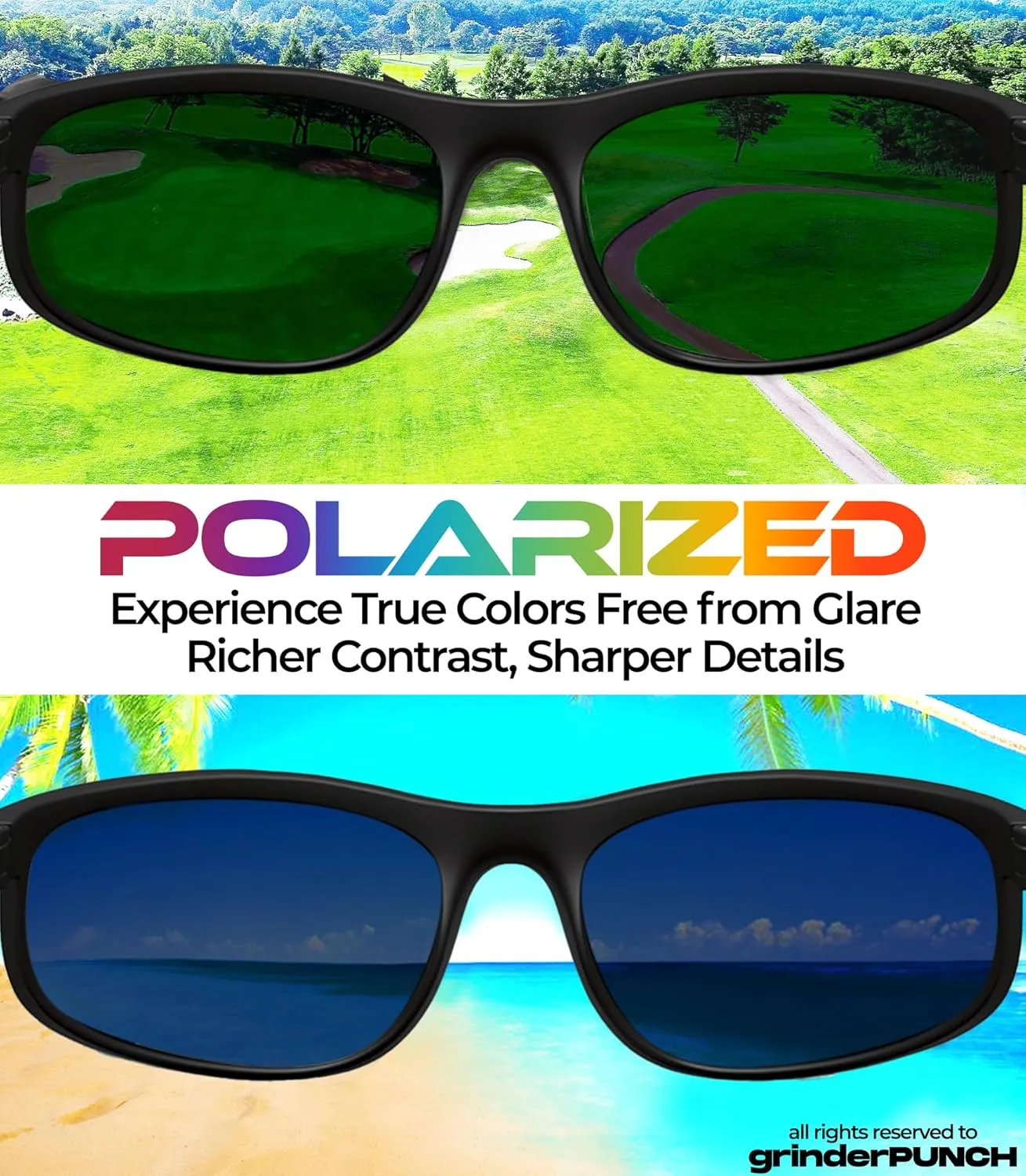 grinderPUNCH Super Dark Polarized Black Sunglasses | Biker Style Rider | Wrap Around Style Lightweight UV Protection