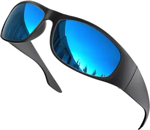 grinderPUNCH Super Dark Polarized Black Sunglasses | Biker Style Rider | Wrap Around Style Lightweight UV Protection