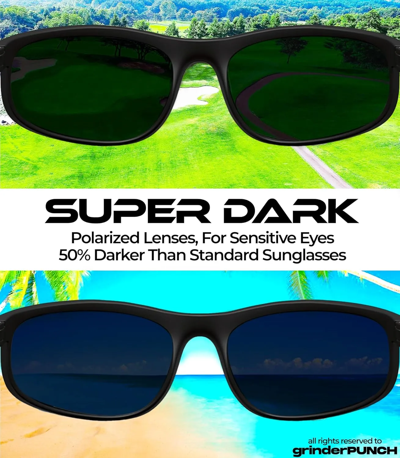 grinderPUNCH Super Dark Polarized Black Sunglasses | Biker Style Rider | Wrap Around Style Lightweight UV Protection
