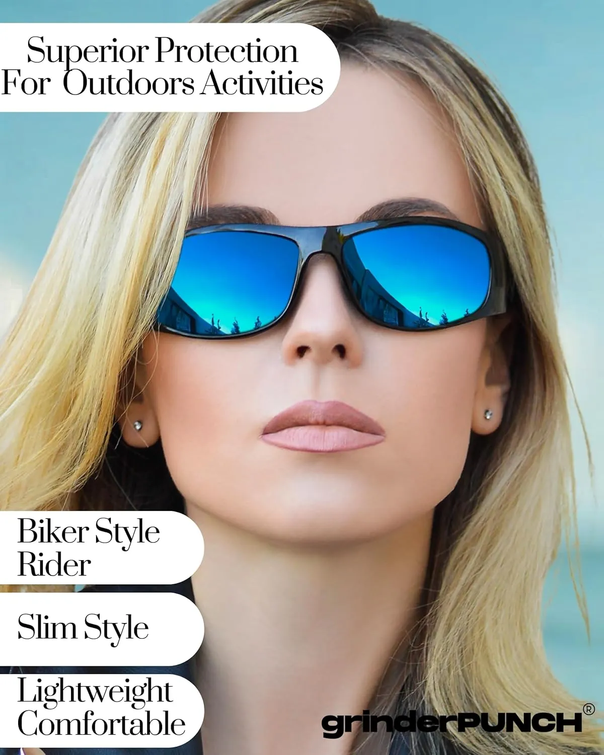 grinderPUNCH Super Dark Polarized Black Sunglasses | Biker Style Rider | Wrap Around Style Lightweight UV Protection