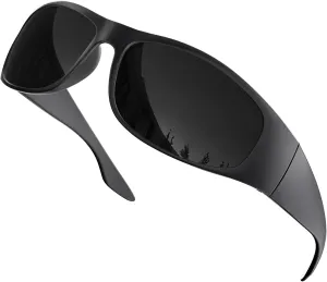 grinderPUNCH Super Dark Polarized Black Sunglasses | Biker Style Rider | Wrap Around Style Lightweight UV Protection