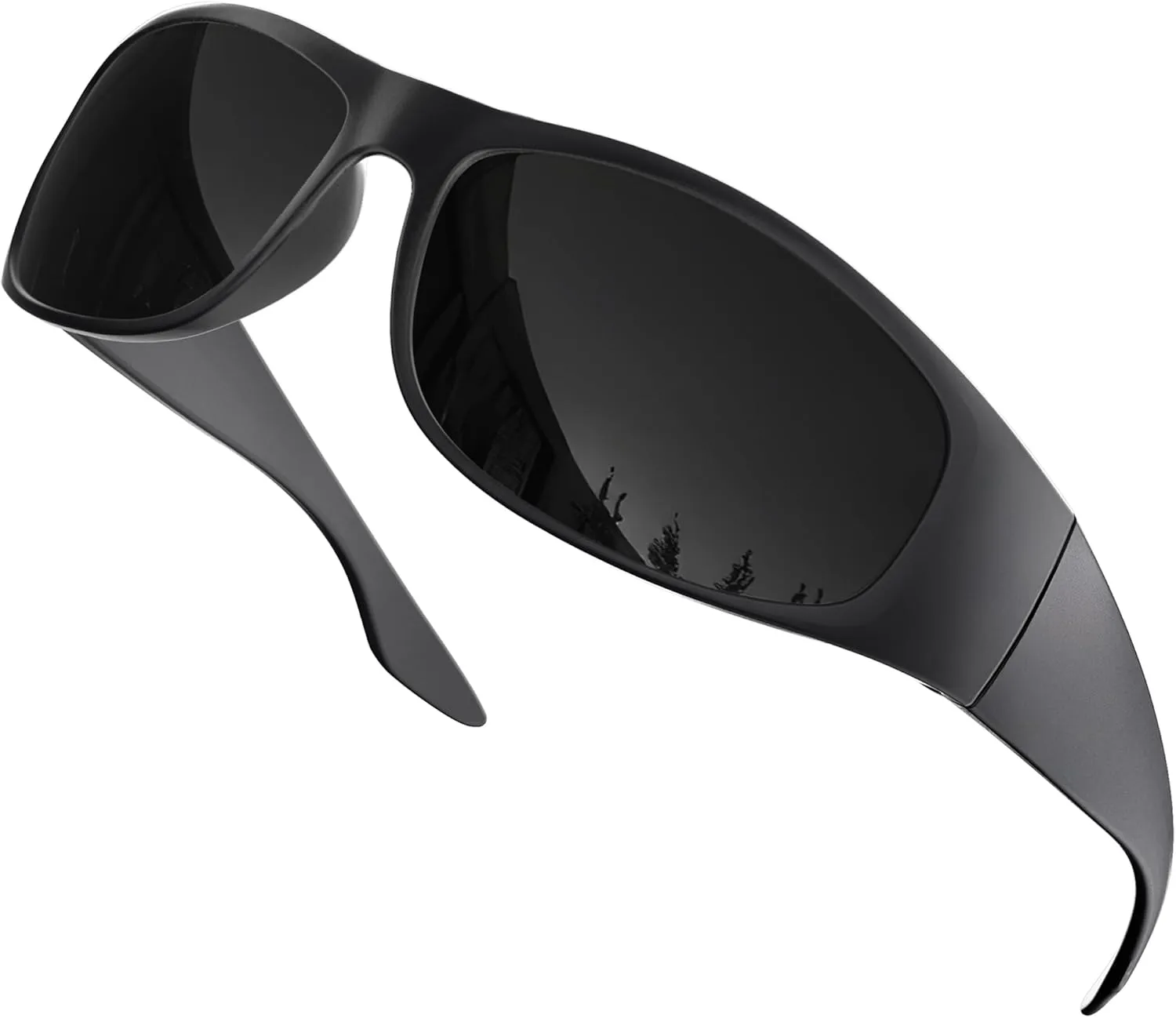 grinderPUNCH Super Dark Polarized Black Sunglasses | Biker Style Rider | Wrap Around Style Lightweight UV Protection