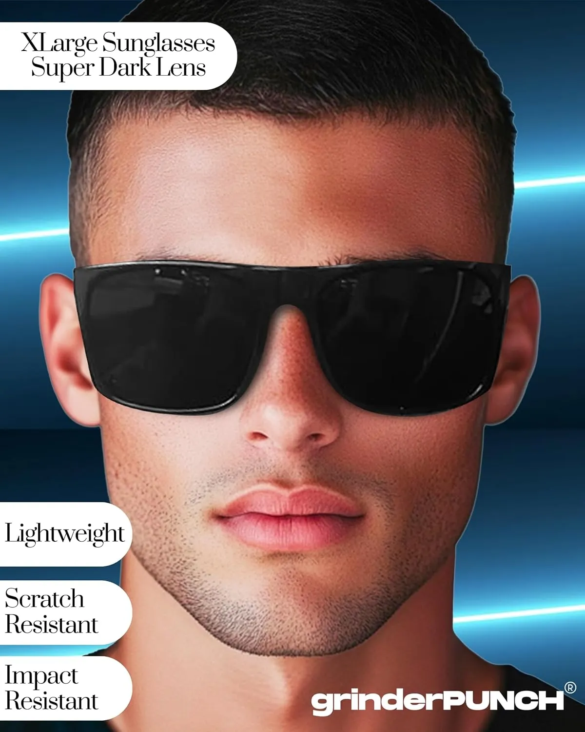 grinderPUNCH XL Large Face Polarized Sunglasses Big Heads Wide Face, Extra Wide Oversized Sunglasses for Driving Glasses