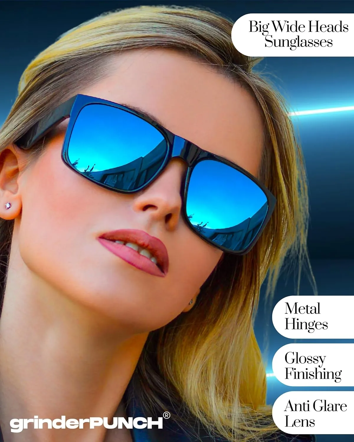 grinderPUNCH XL Large Face Polarized Sunglasses Big Heads Wide Face, Extra Wide Oversized Sunglasses for Driving Glasses