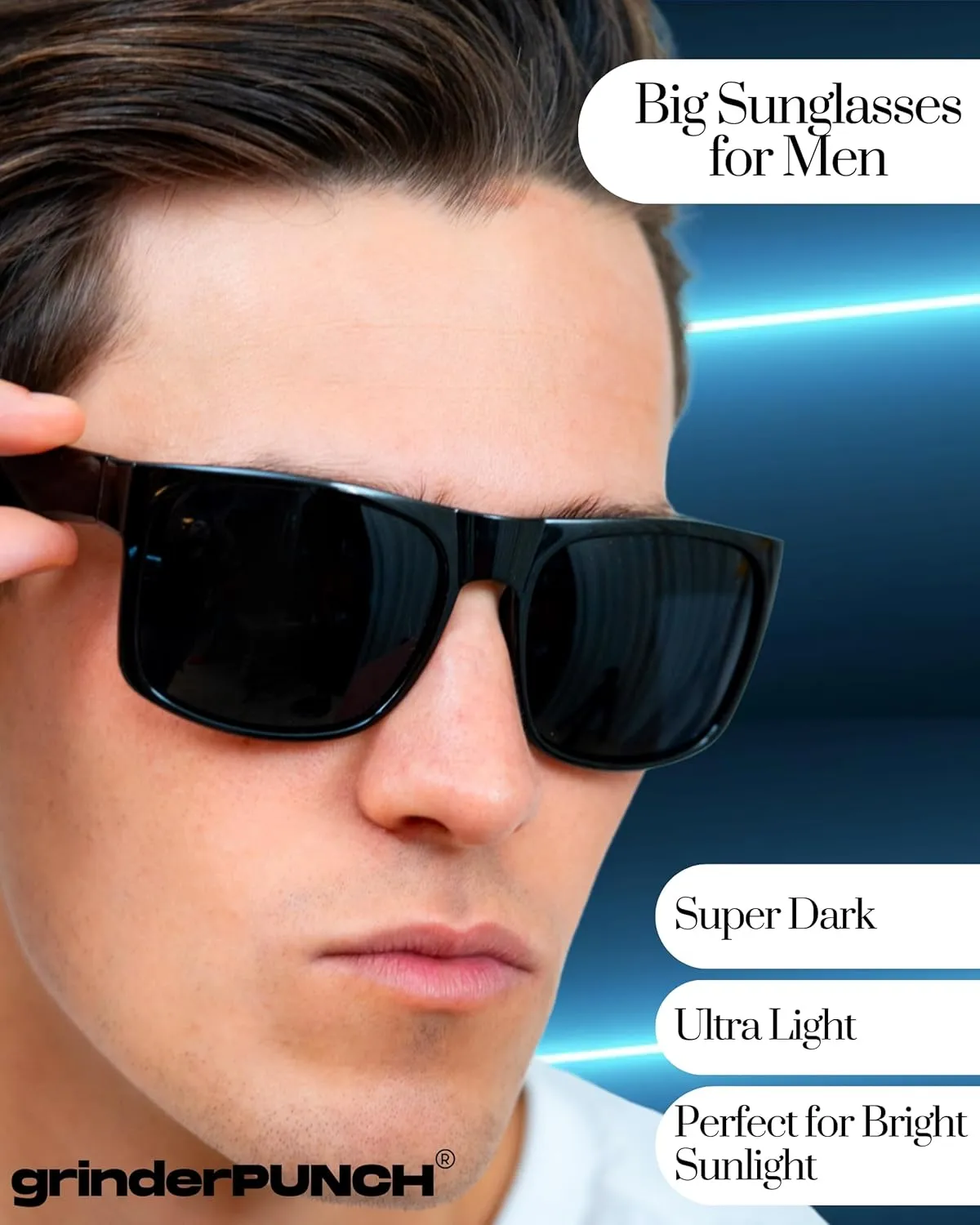 grinderPUNCH XL Large Face Polarized Sunglasses Big Heads Wide Face, Extra Wide Oversized Sunglasses for Driving Glasses
