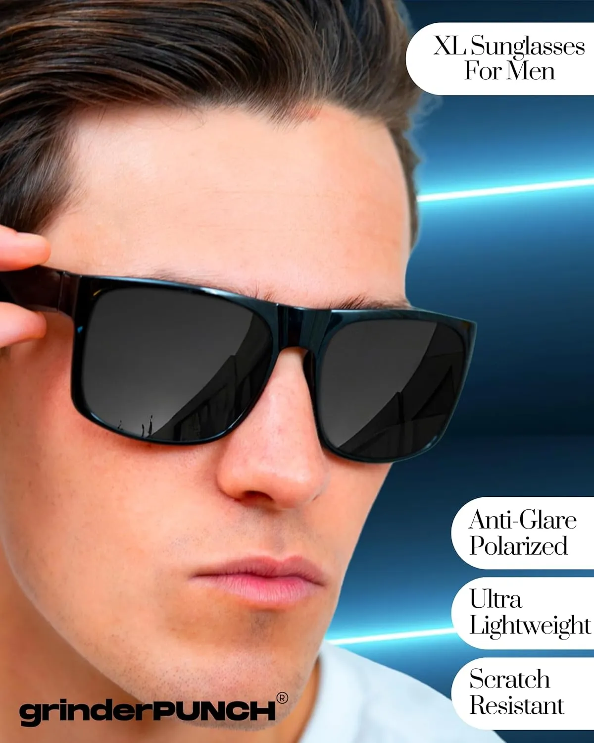 grinderPUNCH XL Large Face Polarized Sunglasses Big Heads Wide Face, Extra Wide Oversized Sunglasses for Driving Glasses