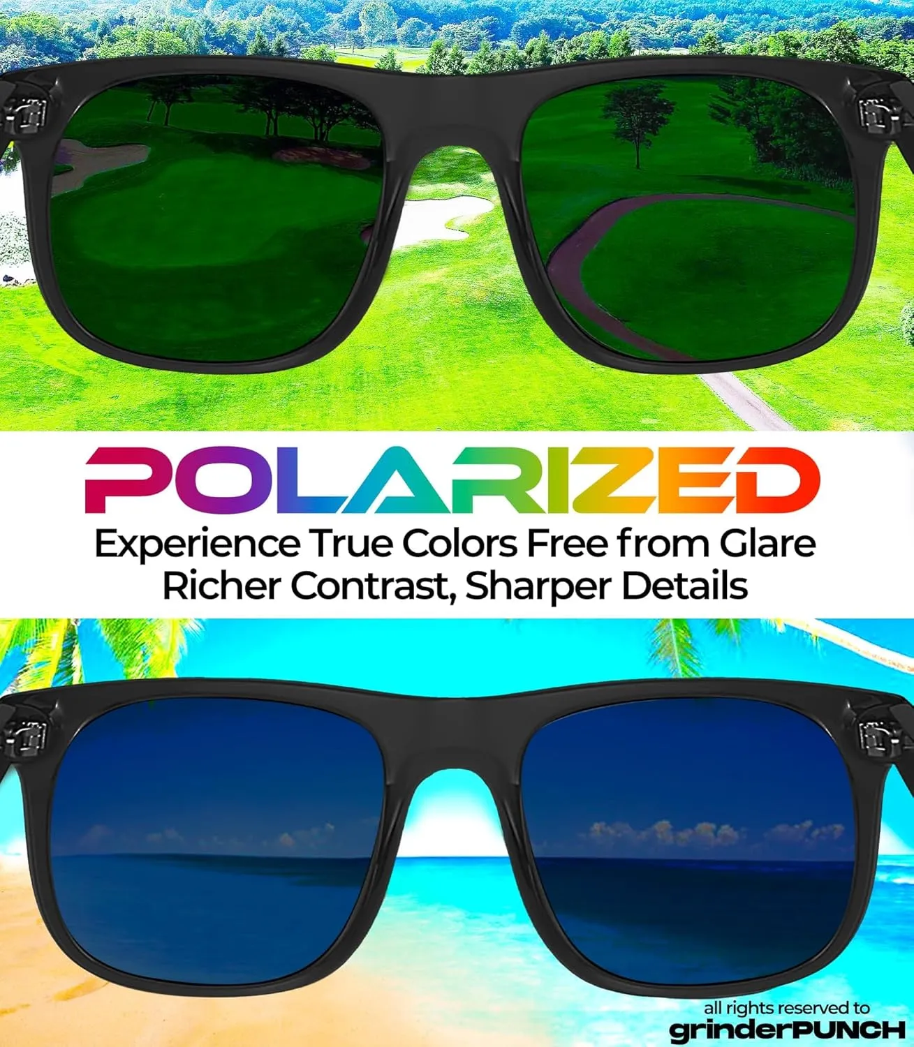grinderPUNCH XL Large Face Polarized Sunglasses Big Heads Wide Face, Extra Wide Oversized Sunglasses for Driving Glasses